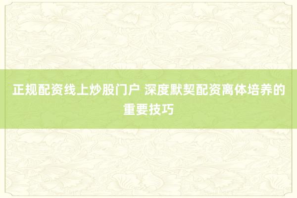 正规配资线上炒股门户 深度默契配资离体培养的重要技巧